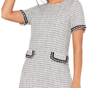 Tweed Mini  Shift Dress with pearl detailing.